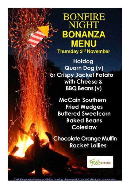 Bonfire Night Bonanza Lunch Menu